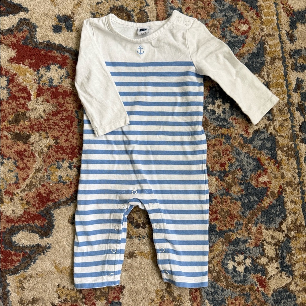 Janie and Jack layette Striped Anchor Baby One-Piece Romper Blue & White